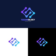Illustration Technology Logo Design. Digital technology. Brain Logo Template. Abstract vector logo