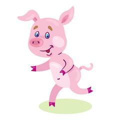 Obraz na płótnie Canvas Little cute piglet runs. In cartoon style. Isolated on white background. Vector flat illustration