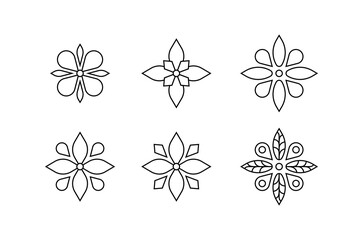 Set line floral elements with geometric shape leaf vector illustration