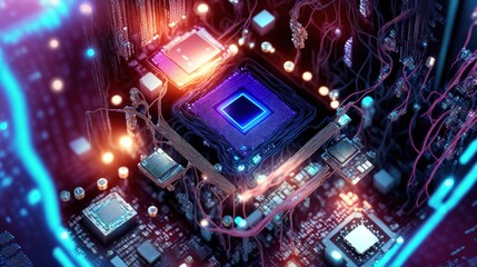 Generative AI super computer quantum from alien technology. Unknown technology for inspiration tech background.