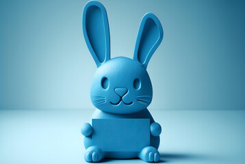 Obraz premium Beautiful blue background with a blue bunny, Happy easter, for banner, poster, flyer, brochure, with copy space, Generative AI