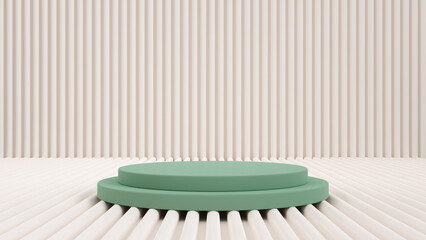Green pedestal podium for product display presentation on vertical texture background. Stage for showcase. 3D render.