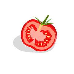 Half a tomato isolated on white background. Halved tomato