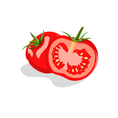 Tomatoes isolated on white background. One tomato and a half. Halved tomato