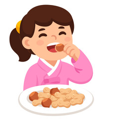 Korean girl cracking nuts on Daeboreum