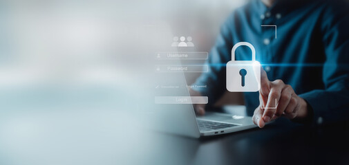 User authentication system with username and password, cybersecurity concept,lobal network security...