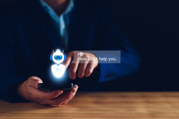 ChatGPT Chat concept AI, Artificial Intelligence. businessman using technology smart robot AI,...