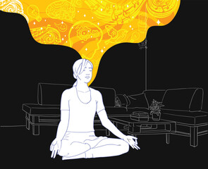 women doing yoga meditation relax imagination, way to escape world, the concept of meditation and mental health