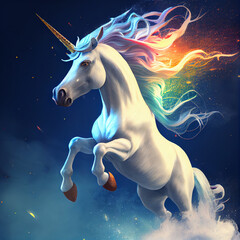 Obraz na płótnie Canvas Rainbow Unicorn created using Midjourney generative AI