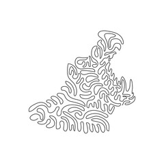 Single swirl continuous line drawing of yawn hippopotamus abstract art. Continuous line draw graphic design vector illustration style of aggressive hippo for icon, sign, minimalism modern wall decor