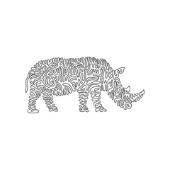 Continuous curve one line drawing of fearsome rhinoceros, curve abstract art. Single line editable stroke vector illustration of giant horn-bearing herbivores for logo, wall decor, poster print decor