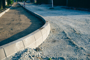 road and sidewalk construction, close-up of the curb