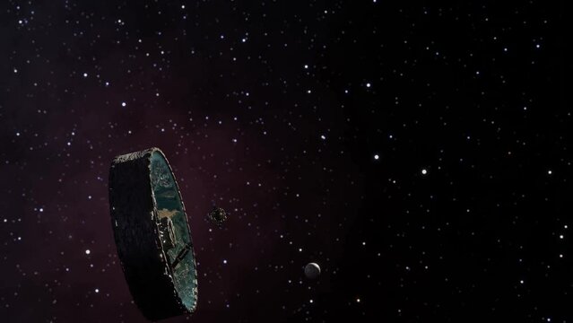 3D illustration of a mega space station in interstellar space, on its way to the 2nd earth, since the earth has become uninhabitable.