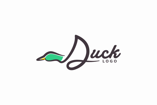 flying duck typography logo vector