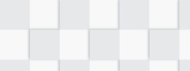 Abstract white square cubes of different sizes as background and texture. Abstract seamless square pattern with dimensional cubes. White and grey colors squares background.