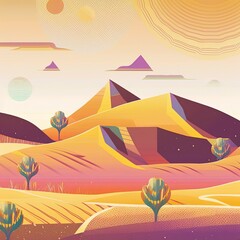 Obraz premium Tribal design of a stunning desert, cartoon, terracotta colors, flat vector illustration made with Generative