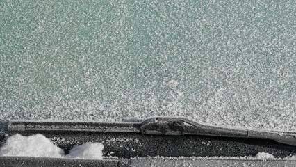 Detail shot of frozen windshield or windscreen