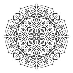 Mandala for coloring book. Floral ornament in doodle style on a white background. 