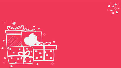 Pink background with ornaments and elements love heart, gift box, present, ribbon suitable for 14th February valentine day, mother's day, wedding, anniversary romantic celebration, promo, sales