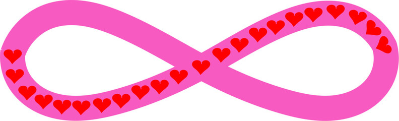 Pink infinity symbol with half filled with red hearts for infinite love