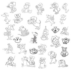 Funny Cartoon Characters for kids, funny cartoon sketches for child, cartoon silhouette set, set of cartoon doodles