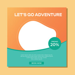 Holiday travel, traveling or summer beach travelling social media post or web banner template design. Tourism business marketing flyer or poster with abstract digital background, logo and icon.