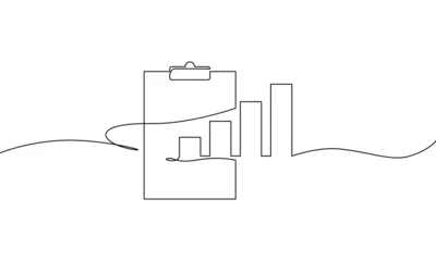 Papier Peint photo autocollant Une ligne Continuous line drawing of clipboard. Growth graph icon business, bar chart, object one line, single line art, vector illustration 