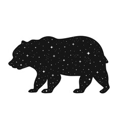Naklejka na ściany i meble Bear silhouette with a cosmic starry sky inside. Vector cartoon hand drawn style illustration. Bear,nature,space print for t -shirt,poster,card,logo concept