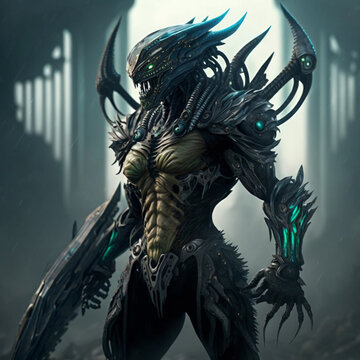 3d render of a alien warrior with a sword