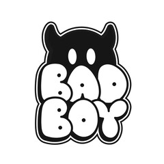 Emoji with devil horns print for t-shirt concept. Bad boy quote. Vector hand drawn doodle line cartoon illustration