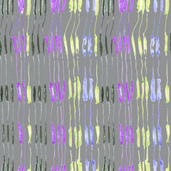 Seamless pattern with abstract lines watercolor pencil drawing on grey background.
