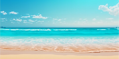 Fototapeta na wymiar Beautiful sandy beach and soft blue ocean wave.