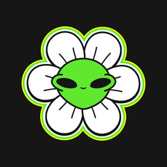 Funny alien flower face.Vector cartoon character illustration logo.Smile groovy chamomile flower face,acid,techno,trippy print for t-shirt,poster art concept
