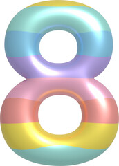 Metallic Balloon alphabet in rainbow tones. Number 8