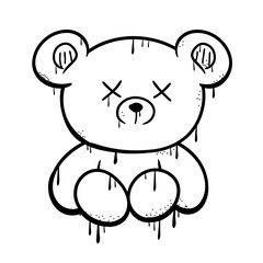 Dead bear toy print for t-shirt. Vector cartoon graffiti style logo icon. Print for poster,t-shirt,tee,logo,sticker concept