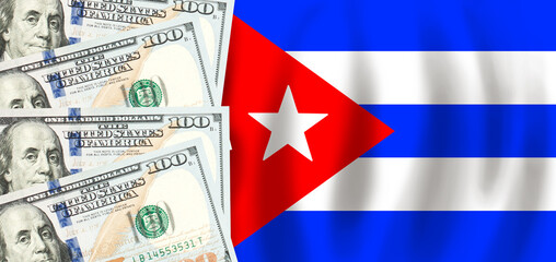 Dollars on flag of Cuba, Cuban finance, subsidies, social support, GDP concept