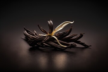  a flower that is sitting on a table with a black background and a black background with a white flower on it and a black background with a black border with a white border and a.