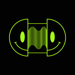 Two half of smile face. Vector modern neon digital style cartoon character illustration.Smile face,techno,trippy print for t shirt,tee,poster,sticker concept