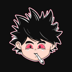 Happy funny guy with joint. Vector hand drawn cartoon kawaii character illustration logo icon. Weed joint,cannabis cartoon kawaii concept