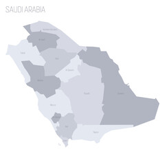 Saudi Arabia political map of administrative divisions - provinces or regions. Grey vector map with labels.