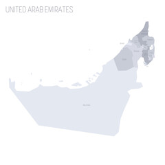 United Arab Emirates political map of administrative divisions - emirates. Grey vector map with labels.