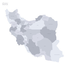 Iran political map of administrative divisions - provinces. Grey vector map with labels.