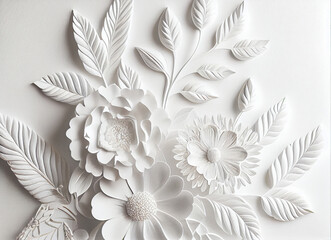 Paper flowers on light background, 3d render