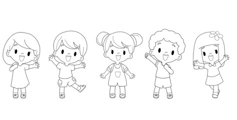 Coloring book, happy kids.happy children.vector illustration isolated on white background.