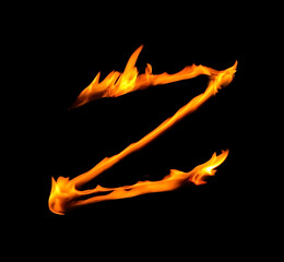 Fire letter Z isolated on black background