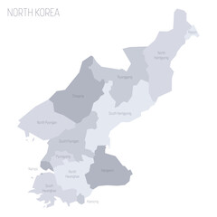 Fototapeta premium North Korea political map of administrative divisions - provinces. Grey vector map with labels.
