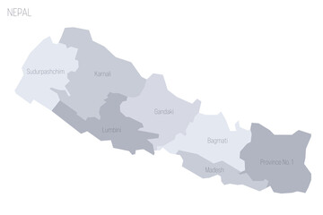 Fototapeta premium Nepal political map of administrative divisions - provinces. Grey vector map with labels.
