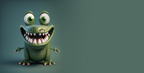 Cute Cartoon Alligator Banner with Room for Copy (Generative AI)