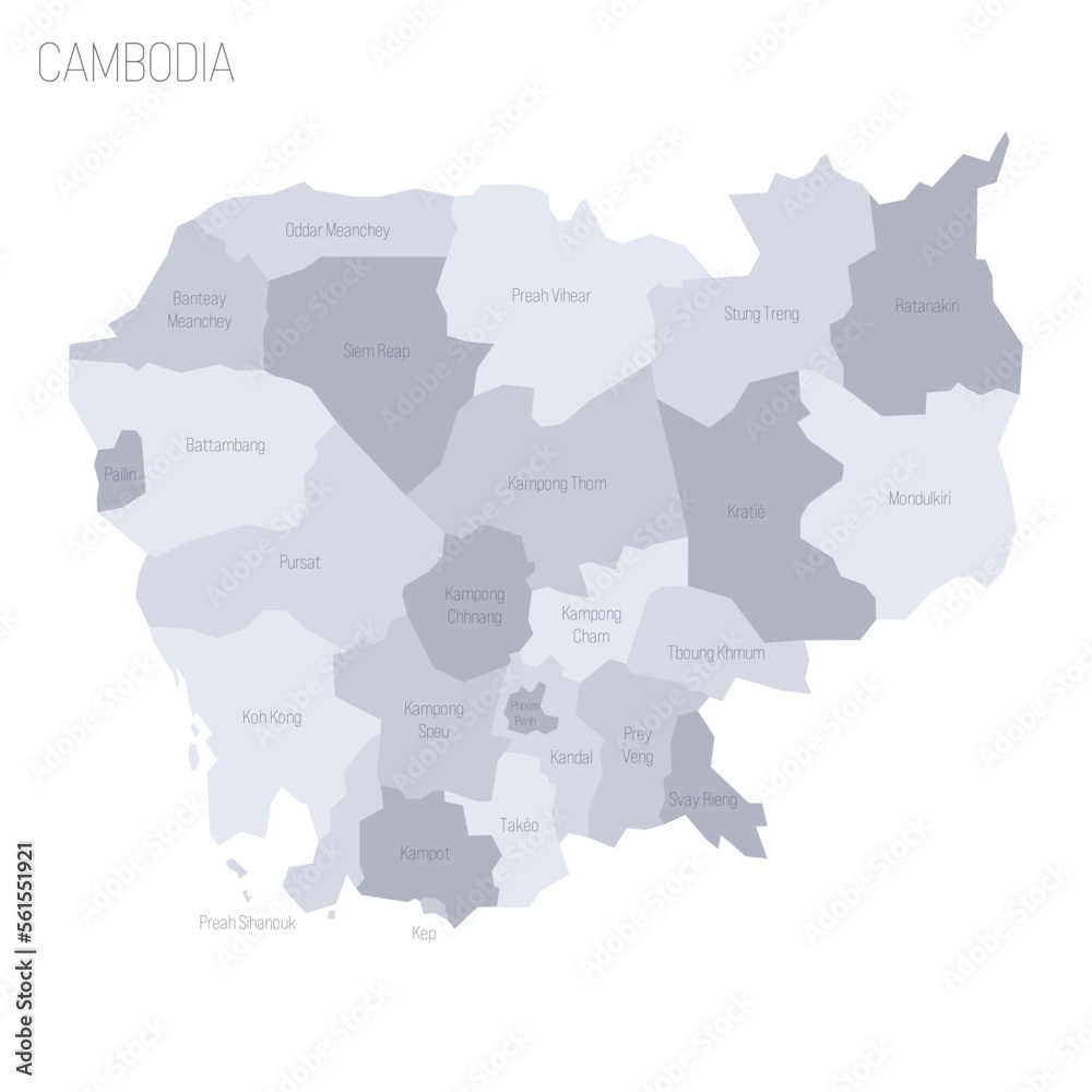 Canvas Prints Cambodia political map of administrative divisions - provinces and autonomous municipality of Phnom Penh. Grey vector map with labels. - Canvas Prints