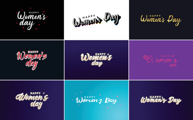 Pink Happy Women's Day typographical design elements set for greeting cards